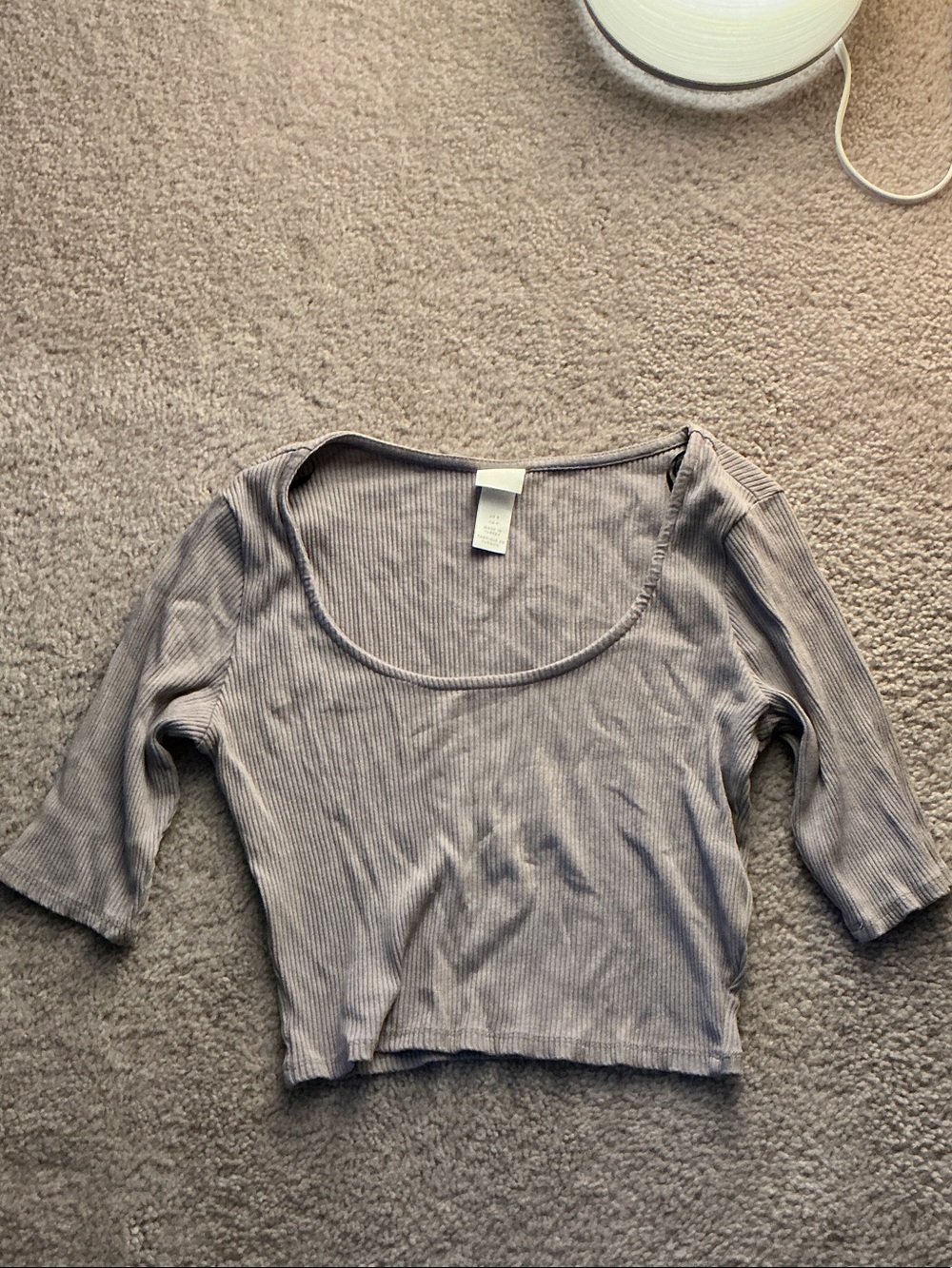 H&M Ribbed Scoop-Neck Cropped Top - Taupe Gray